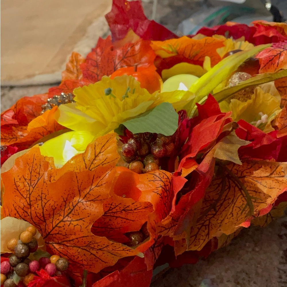 Hand Crafted Autumn Faux Floral Arrangement with Red and Orange Leaves